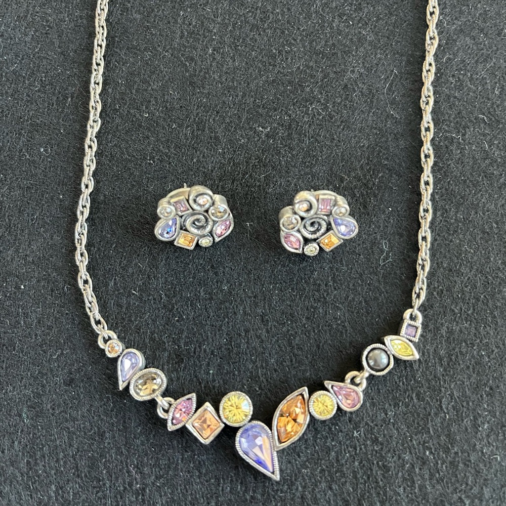 Patricia Locke Signed Multicolor Crystal Necklace & Earrings